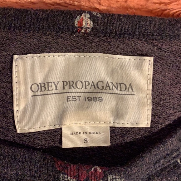 Obey Propaganda long sleeved shirt floral dark grey/black SZ small - Picture 5 of 6